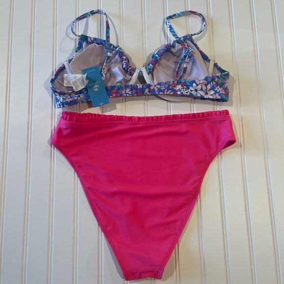 Cupshe Bikini NWT Women L Push Up Pink High Waist Floral Underwire Swimsuit Set - Picture 2 of 8